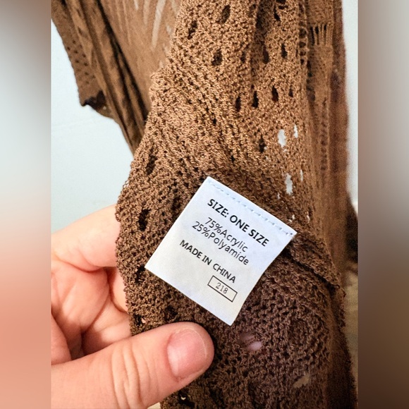 Boho Brown Fringe Crochet Kimono Cardigan One Size | Festival Beach Cover Up - Picture 5 of 6